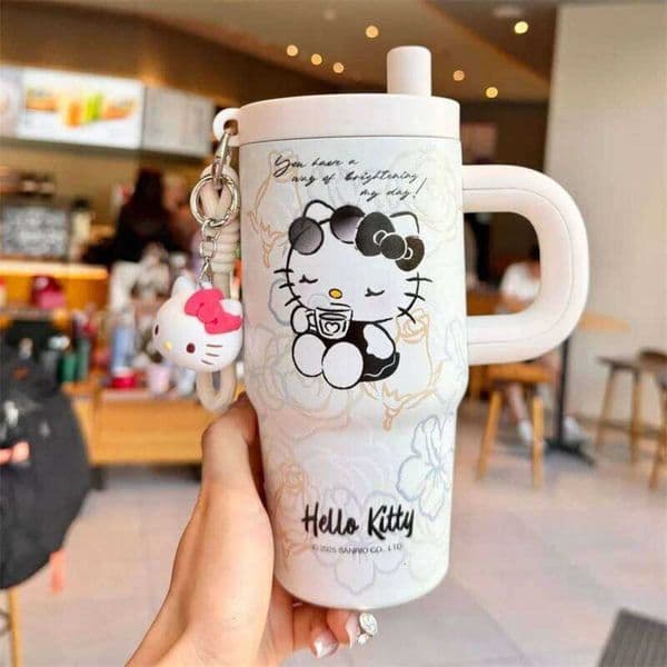 650ML Thermal g Hello Xu0026W Kitty Kuromi Straw Insulated with Rope Portable Sports Water Bottle Car Coffee Cup Keep Hot Cold W260529 Y260604