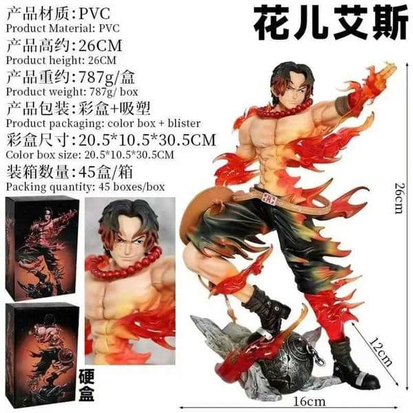 In Stock 26cm One Piece Flame Ace Flower Version Finger Smile Scene Anime Figure Statue Desktop Decoration Toy Gifts L260604MVL3