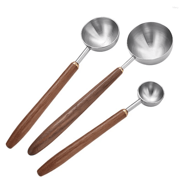 Coffee Scoops Walnut Wood Long Handle Spoons Cafe Decoration Wooden Stainless Steel Scoop Tablespoon Measuring Spoon