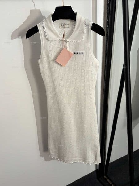 Brand lapel women dress Summer lady dresses women designer clothes hollow knit vest skirt A025X01N036