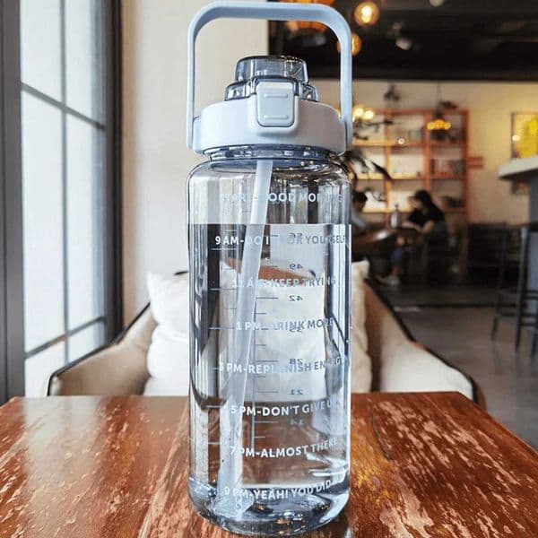 Water Bottle Portable Straw 2L Plastic Water Cup for Outdoor Sports Fitness Adult High Value Big Fat Cup with Time Marker 260421 Y260604