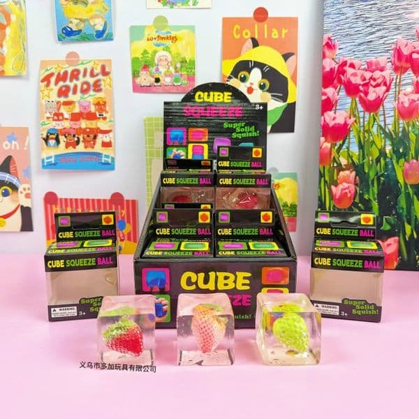 Strawberry Nice Cube Sensory Stress Reliever Fidget Tool for Anxiety & Focus Desk Sensory Cube for Adults & Kids Stress Ball with Display box Decompression Toy BY AIR-nj2
