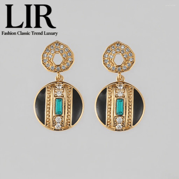 Dangle Earrings LIR Geometric Enamel Zircon For Women S925Silver Needle Black&Blue Artistic Patchwork Retro Luxury GiftBox Free