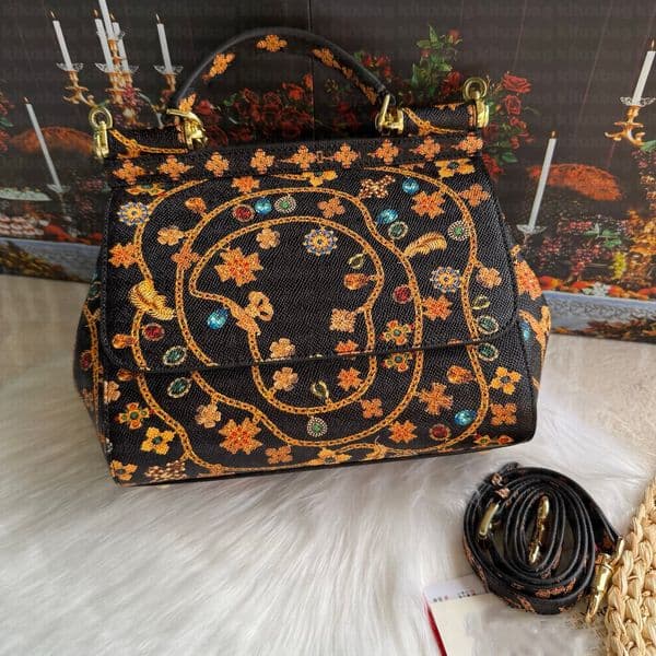 Designer Bag Luxury Women Sicily Style Floral Print Top Handle Handbag Luxury Leather Satchel Purse Multicolor Graffiti Crossbody Bag Genuine Leather Shoulder Bag