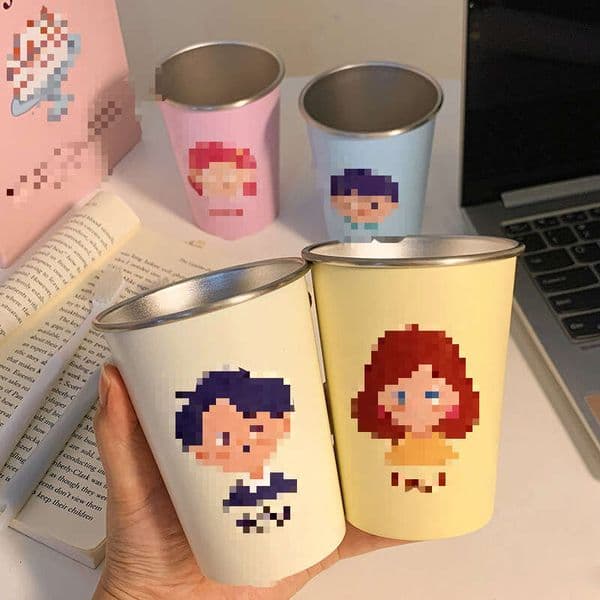 Stainless Steel Dirt-Resistant Couple Toothbrush Creative Washing Cartoon Family Style Home Thickened Mouthwash Cup Mold-Resistant