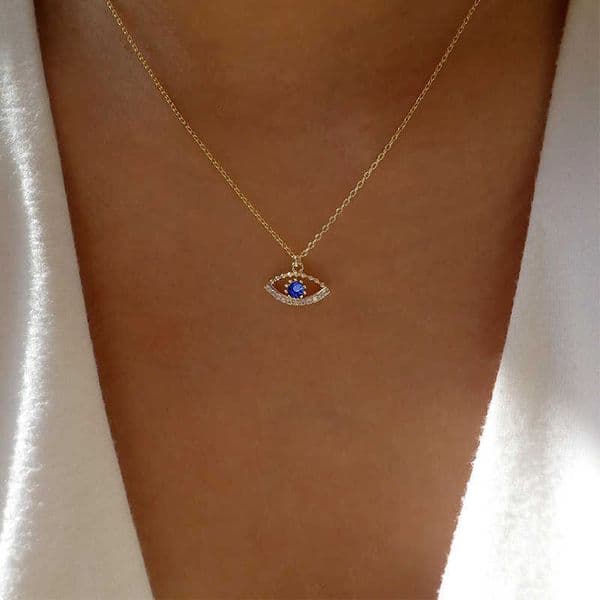 Shiny Rhinestone Evil Eye Exquisite Necklace For Women Vintage Turkish Lucky Blue Eyes Clavicle Chain Necklaces Wedding Jewelry L260604