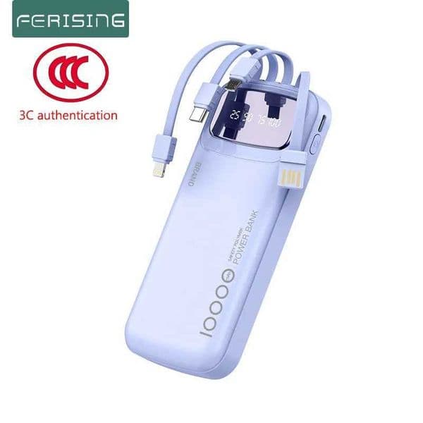 Certified 10000mAh CCC 20000mAh Power Bank Built in Type C Cable Ultra Thin Digital Display Portable External Battery Powerbank L260604