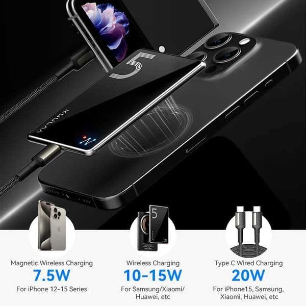 Magnetic Power KUULAA Bank 5000mAh Magnetic Wireless Phone Charger External Battery 20W Fast Charging For iPhone 17 16 PowerBank L260604HIUI