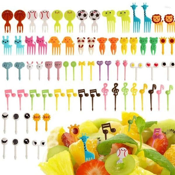 Forks Animal Fruit Fork Grade Plastic Mini Cartoon Kids Cake Toothpick Bento Lunch Accessories Party Decoration Gift