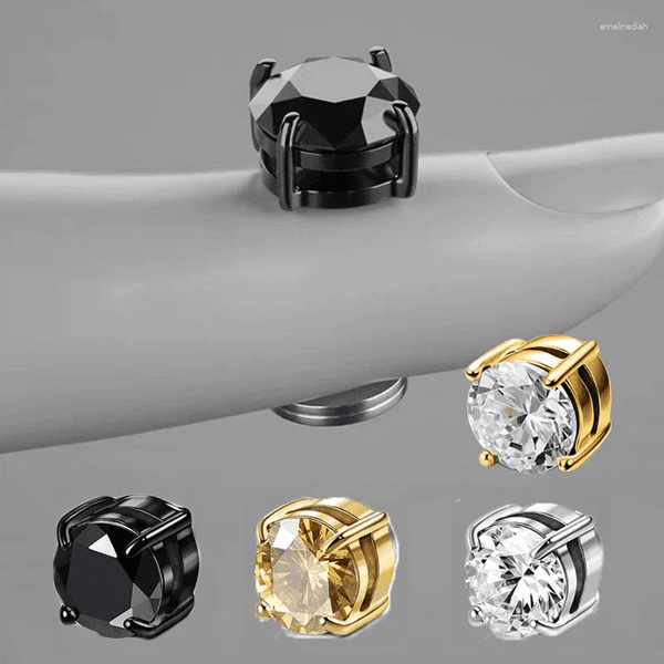 Backs Earrings Punk Round Zircon Magnetic Ear Stud Clip For Men And Women Strong Non Piercing Crystal Jewelry