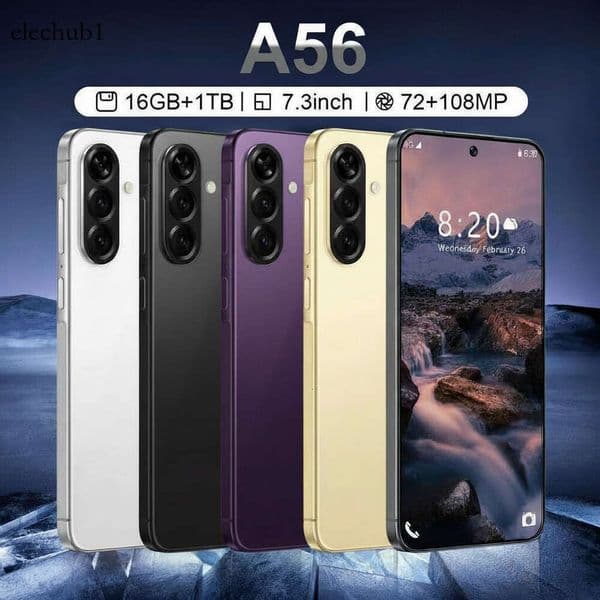 2026A56 Smart Phone - 16GB + 1TB - Android 7.3-inch Large Screen Phone - Brand New Unopened Android Phone - Facial ID Fingerprint ID