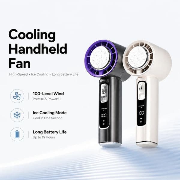 Portable Ice Cooling Fan 100 Speed Turbo Handheld USB Rechargeable Mini Long Battery Life Desk Outdoor 260601