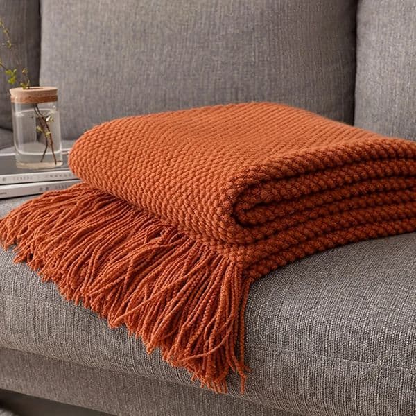 1pc Morandi Orange Tassel Knitted Blanket Soft Warm Throw Blanket Nap Blanket for Couch Sofa Camping Travelling 260603