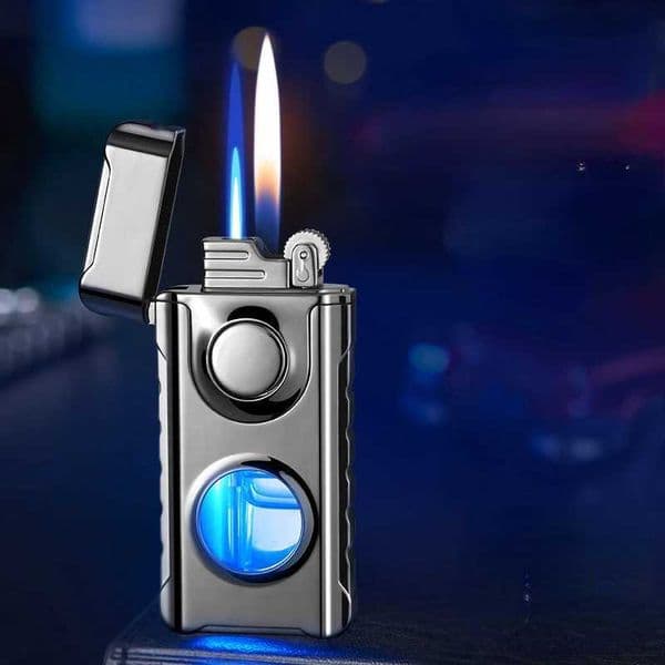 Double Tube Lighters Flash Visible Gas Cigar Lighter Windproof Flint Gas Lighter Jet Gadgets for Men Cigarette Accessories J260604