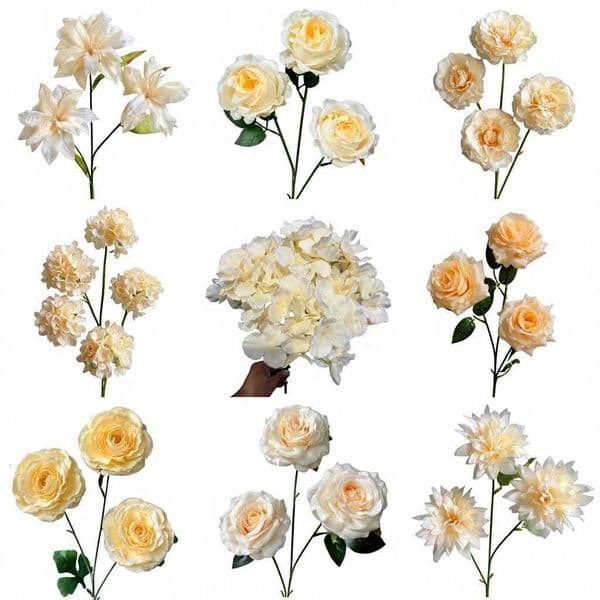 Cream White Artificial Rose & Hydrangea Flower Heads, Bulk DIY Flowers for Bouquets & Decor L260601