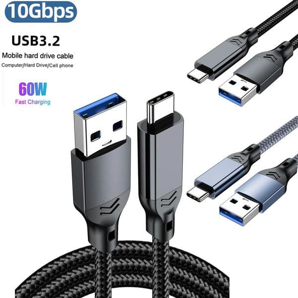 3A 60W Braided Fast Charge Cable USB3.2 10Gbps USB A to USB C 3.2 Gen2 Type C Cable Data Transfer QC 3.0 Fast Charging For iphone Samsung Huawei Macbook Hard Disk Gaming