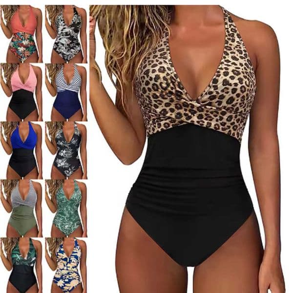 Print One 2025 Piece Swimsuit Women Sexy Pleated Bathing Suit Leopard Printed Bodysuit Bikini Set Summer Fashion New Beachwear T260604