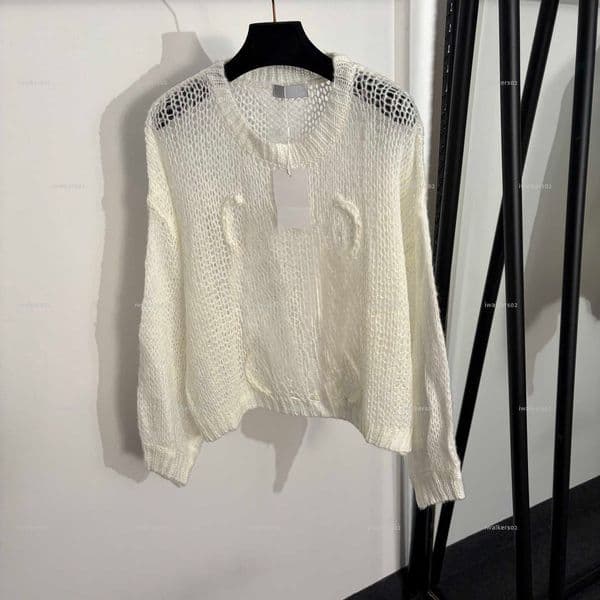 Classics women knit sweater high quality girls top designer clothes women color blocked striped hollow out long sleeved knitwear A609X12