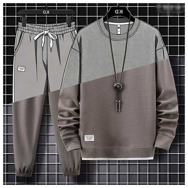 Spring and Autumn New 2025 Mens Waffle Two Piece Casual Sweatshirt and Sports Pants Set Mens Sports Set Fashion Sports Set M260604