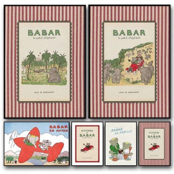 1pc frameless Painting Cartoon Illustration Babar The Elephant Vintage Posters and Prints Canvas Printing Wall Art Pictu 26Y0604