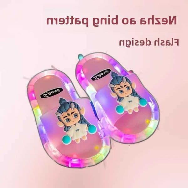 Cool Childrens Luminous Slippers Summer Parent-child New Animation Characters Cute Baby Girls Wearing Flip-flops C260604