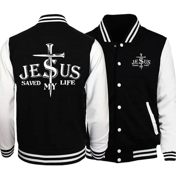 Jesus Saved My Life Letter Graphic MenS Jackets Preppy Style Baseball Uniforms Casual S-5Xl High Street Motion Clothing 260604
