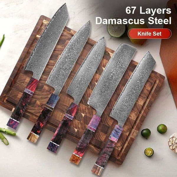 1-5 PCS Kitchen set Damascus Steel Japanese chef Santoku Nakiri Knife kiritsuke knife Stable wood Handle W260604