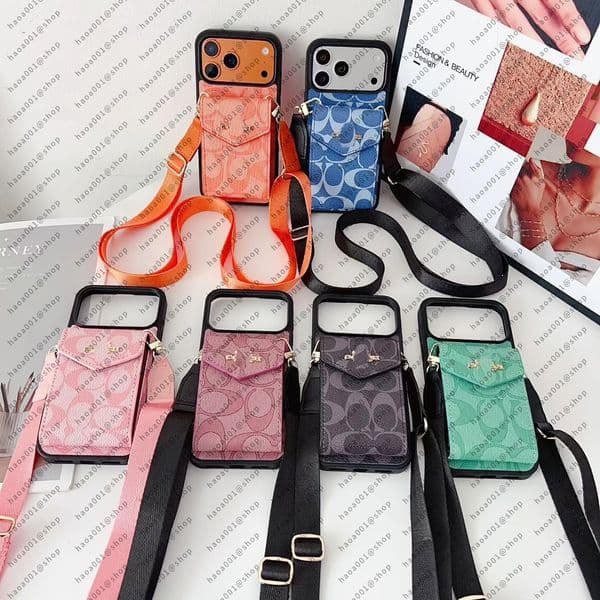 Case for iPhone 17 Pro Max Leather,15 Plus 16 15 14 13 Pro Luxury Designer Phone Case Wallet Handheld Chain Fashionable Shockproof Cross body Card Slot Phone Cover Case
