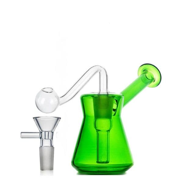 Wholesale Green Color Beaker Glass oil burner Bong Mini cheap water tobacco bong pipes Hookahs Smoking Bubbler with 14mm male Banger bowl