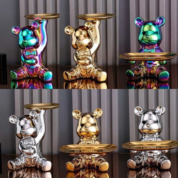 Plating ERMAKOVA Colorful Sculpture Ceramics Bear Storage Box Home Living Room Desktop Storage Tray Decorative Statue Piggy Bank T2605126RQL Y260604