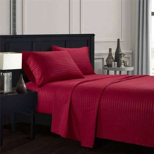 Embossed Brushed Stripe 3/4 Pieces Bed Flat Fitted Sheet Pillowcase Bedding Set for Twin Full Queen King Pillow Sham 26Y0604