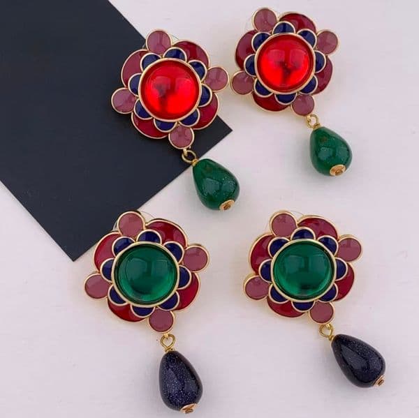 New Fashion Women Luxury Charms Earrings Yellow Gold Plated Glass Flower Earrings for Girls Women for Party Wedding Nice Gift
