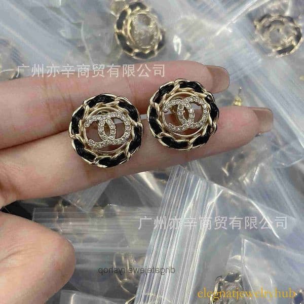 Designer channels earrings Full diamond round leather cord earrings women hollow design cc earrings