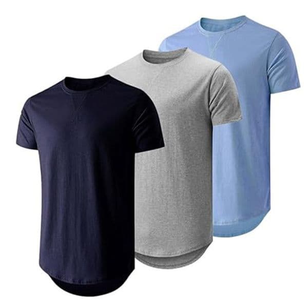 Mens T Shirts 3 Pack Solid Color Curved Hem Crew Neck Short Sleeve Tops Men Hip Hop Loose Basic Sports Casual Tees Mens Clothing