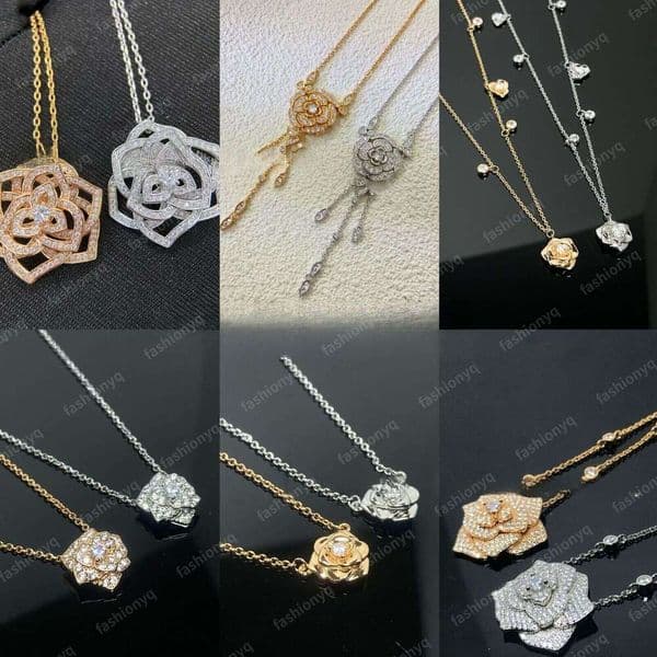 Luxury Jewelry High-end V Kimber Full-diamond Camellia Designer Necklace For Women Hollow-out Diamond-embellished Rose Collarbone Pendant Necklace Desinger