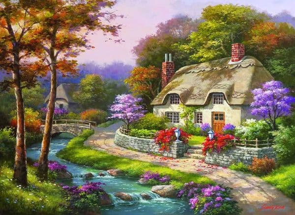 Spring Cottage Adult Wooden Puzzle 1000/500/300 Pieces Jigsaw Puzzles for Gameroom Bedroom Party Birthday Gift Challenging Game L260604JL7B