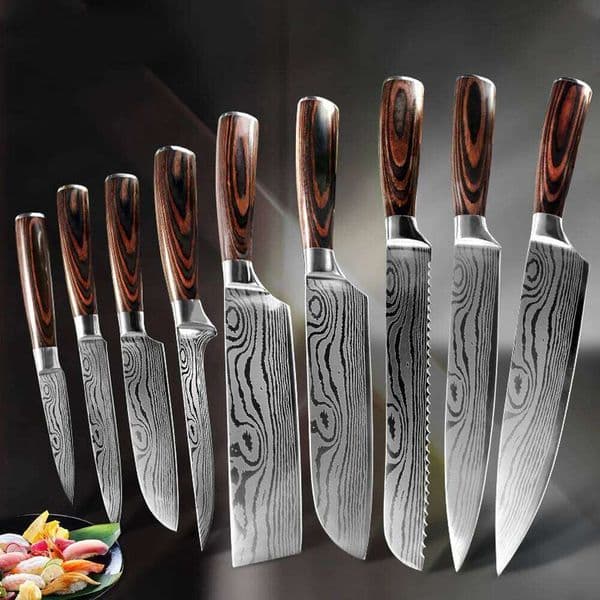 Kitchen Knives Chef 7CR17 High Carbon Stainless Steel Damascus Drawing Gyuto Cleaver Set Slicer Santoku Knife W260604