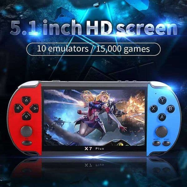 X7Plus Handheld Game Console 5.1Inch HD Screen Portable Audio Video Player Classic Play Built-in15000+ Free Games 26W05011
