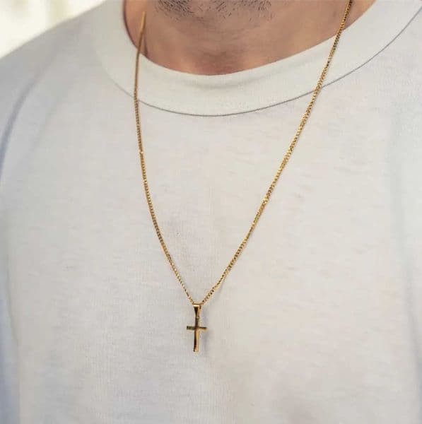 Necklace Men's Pendant Fashion Cross Golden Plated Cuban Chain Stainless Steel ChainMaleand female niche design Necklace L260604