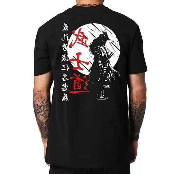 Samurai Japan Spirit T Shirts Japanese Style Back Print EU Size 100 Cotton Tops T-shirt Bushido Male Gifts T 80185 D260604
