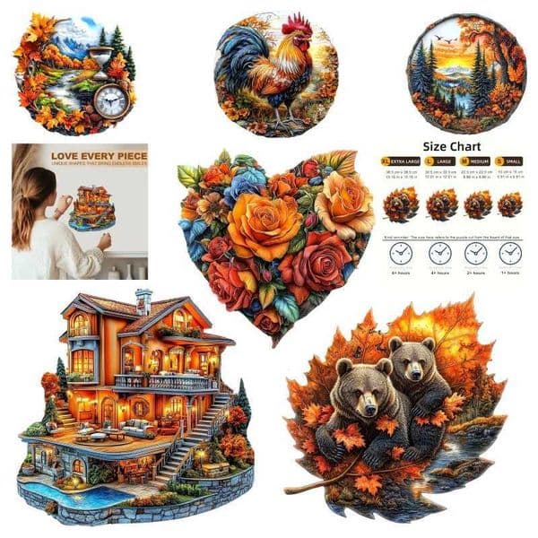 Wooden Puzzle - Unique Adult Shaped High End Wooden Puzzle Gift - Villa Landscape Animal Puzzle Family Game L26060430AY