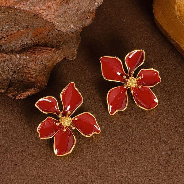 'S Best-Selling Fashion Oil-Drip Five-Petal Flower Earrings For Women, Stylish And Unique With A High-End Feel