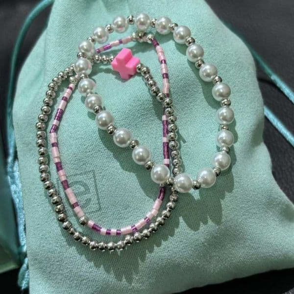 New designer bracelet women enewton cross pink beads bracelets jewelry plated silver beaded bracelets beach summer gift pearl sieraden 114924