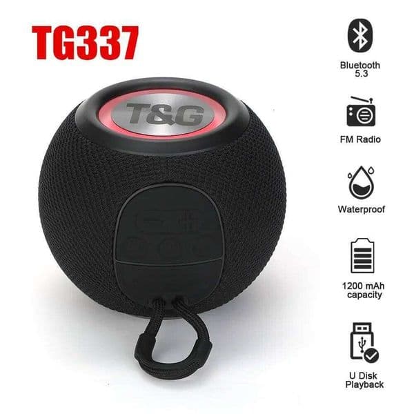 TG337 Bluetooth Speaker Portable TWS Wireless Mini Bass Boombox LED Loudspeaker IPX7 Outdoor Music Player Support BT AUX FM TF 26W0604