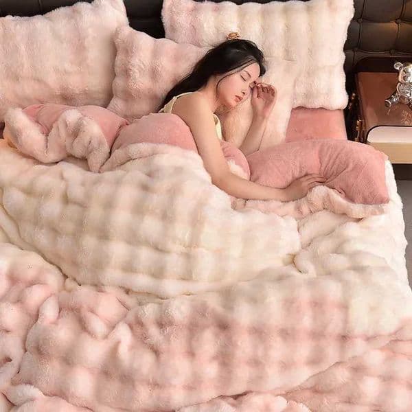 Light luxury rabbit velvet four-piece thickened warm milk velvet rabbit hair tie-dye bed sheet quilt coverT260604