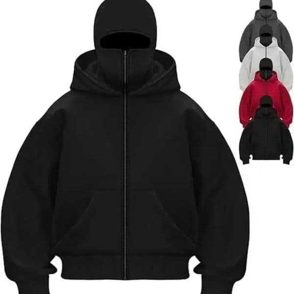 Men and women Balaclava Y2K Gothic Harajuku winter item double hooded sweatshirt mens hooded mask zipper sportswear 260604