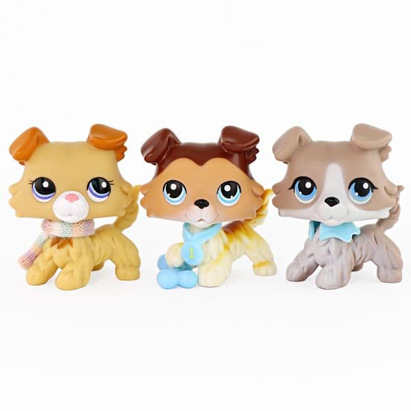 3 pcs Mini Pet Toy LPS Little Pet Figure Collie 2452 58 67 Collectible Kid Great Gift Playset