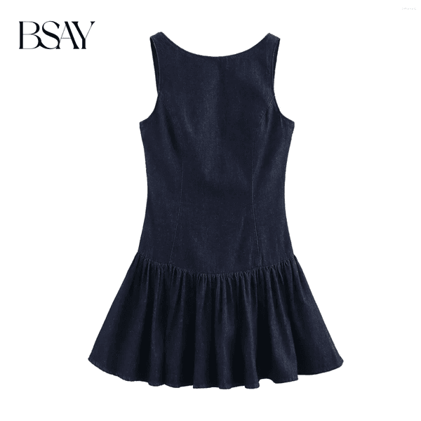 Casual Dresses BSAY Denim Dress For Women Fashion Autumn Winter Layered Decorative Backless Mini French Chic Female Evening Clothing