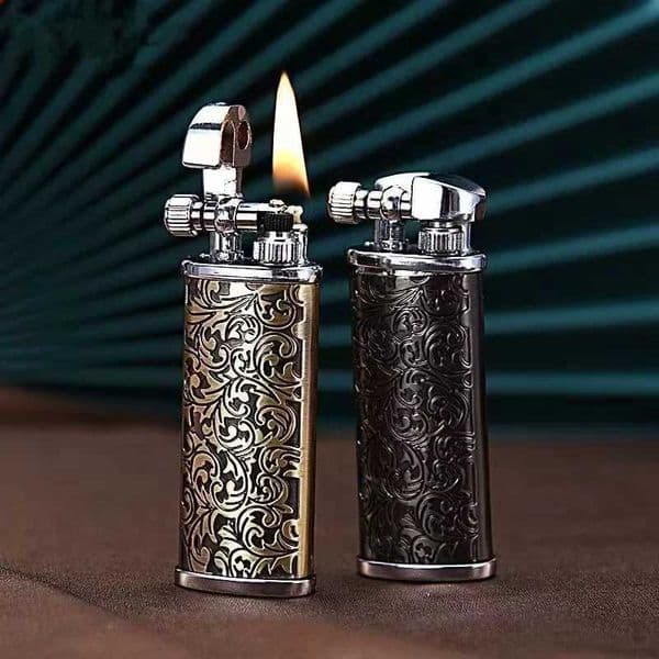 Pattern Vintage E Flint Lighter Open Flame Metal Raised Arm Grinding Wheel Ignition Mens Gadgets J260604