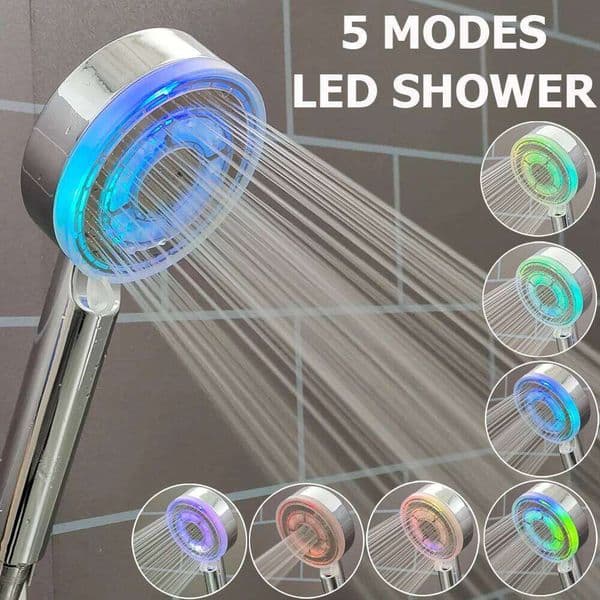 High Pressure 5 Modes LED Shower Head Colors Changes Saving Water Massage Spa Handheld Showerhead Bathroom Accessories 26L0604
